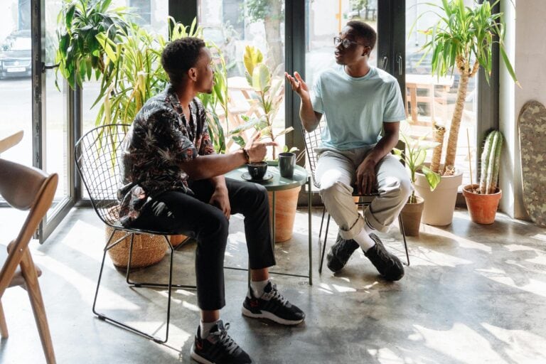 Two men having a heated conversation.